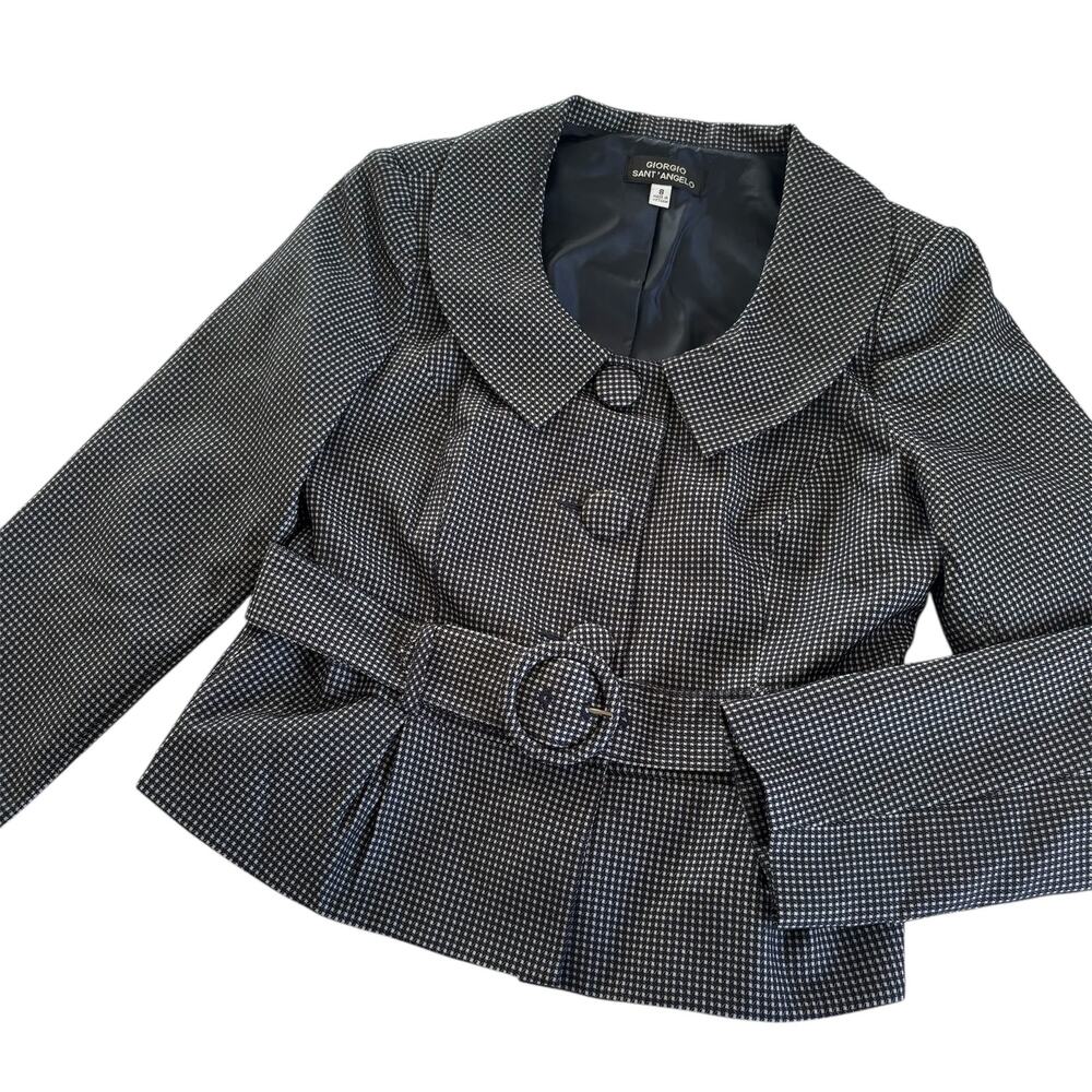 Giorgio Sant' Angelo Retro Black and White Patterned Belted Peplum Blazer size 8